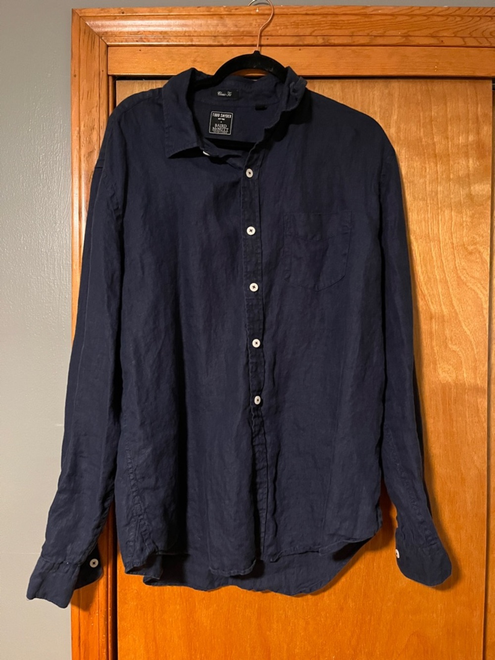 Todd Snyder Navy Blue Linen Button-Down Shirt